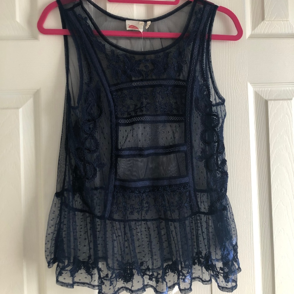 Navy Lace sheer top